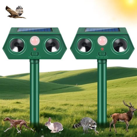 Set mit 2 solarbetriebenen Ultraschall-Katzenabwehrgeräten – Bewegungsmelder – Solar-/USB-aufladbar – IP65 – Garten – Vertreibt Katzen, Füchse und Eichhörnchen (1/5)