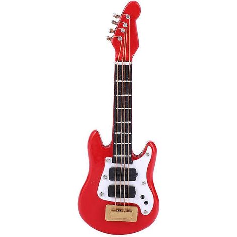 112 Accessoire miniature pour maison de poupée : guitare électrique, instrument de décoration, jouet (rouge) (1/4)