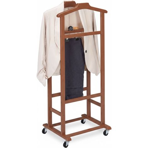 Relaxdays Valet con ruedas, silencioso, bambú premium, para dormitorio, HBT: 107 x 47 x 37 cm, marrón