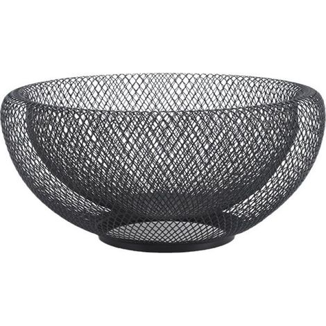Corbeille à Fruits et légumes, en métal (Fer), Panier Rond, Double paroi, H x L : 10 x 25 cm, Noire