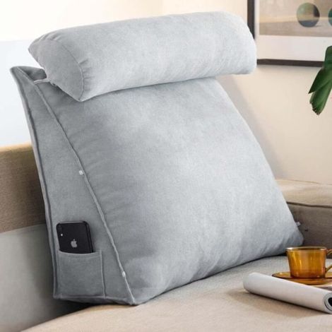 Triangular pillow for reading in bed, sofa backrest, or headboard, with adjustable lumbar and neck cushions, 60 x
