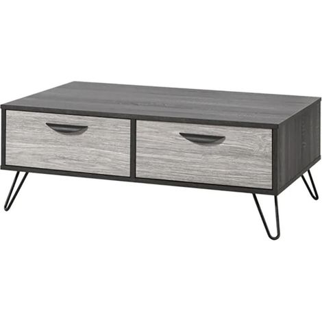 Table basse 2 tiroirs aspect bois grisé et noir - BROOKLYN (1/5)
