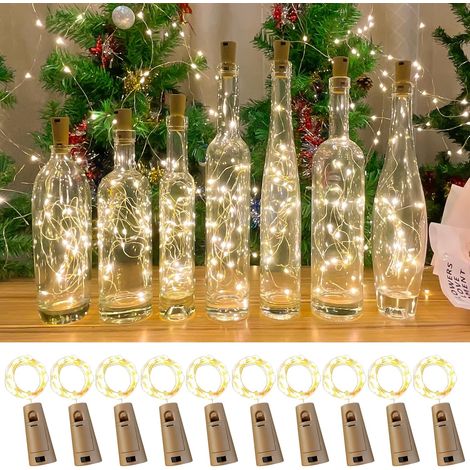 (10 pièces blanc chaud) Guirlande Lumineuse à LED pour Bouteille, 2m20 LEDs, Liège, Guirlande Fée, Bouchon de Bouteille Décoratif pour Noël, Mariage (1/5)