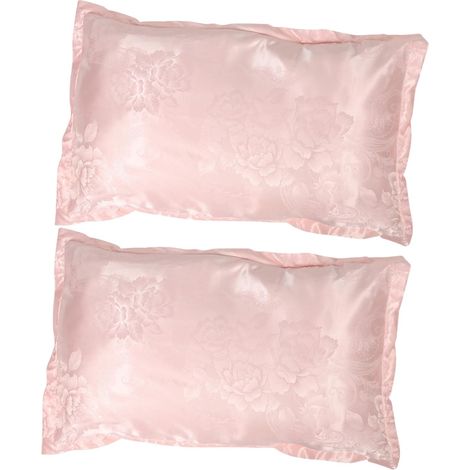 Lot de 2 taies oreiller jacquard imitation soie, polyester, douces, fraîches, élégantes, faciles à nettoyer