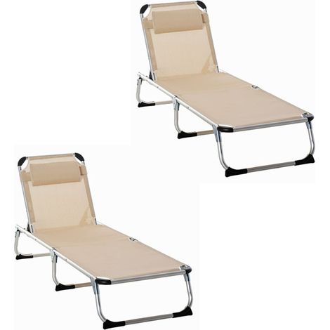 2er-Set gartenliege Alu 4-fach verstellbar faltbar ergonomisch, Netzstoff Beige 170x60x76cm für Garten & Terrasse