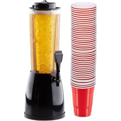 ensemble de bière de 51 pièces, colonne à bière de 2,5 litres, avec robinet, 50 gobelets rouges pour Beer Pong (1/5)