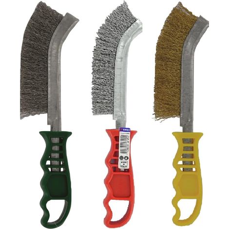 Tivoly • Lot de 3 Brosses à main Ergonomiques : Fil Acier, Fil Acier laitonné, Fil Acier Inoxydable