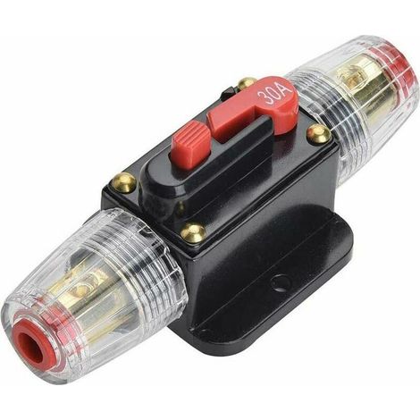 Disjoncteur 30A, porte-fusible en ligne 12V-24V DC, commutateur de réinitialisation manuelle fusible audio de voiture, protection du système audio de bloc de fusibles en ligne (30A) (1/5)