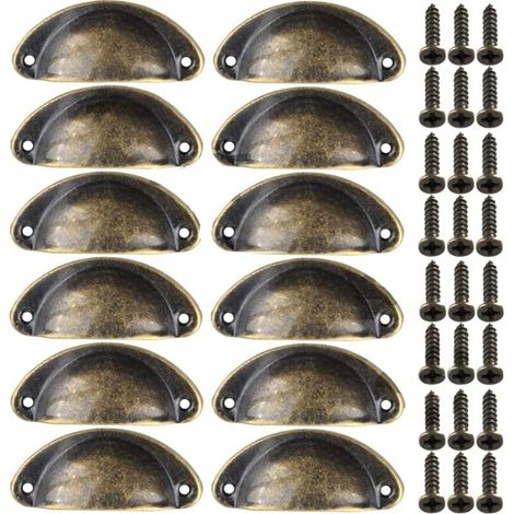 Retro Decorative Door Knob Handle for Furniture Drawer, Vintage Shell Handle for Drawer, Cabinet, Kitchen Furniture, Curved Iron Retro Cupboard Door Knob for Wardrobe (12PCS) Copper