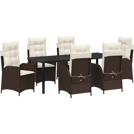 Maison Exclusive - Set da Pranzo per Giardino con cuscino 7 pcs Marrone polyrattan