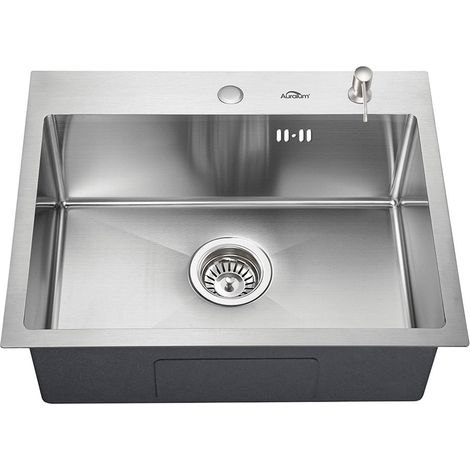 Lavello da Cucina in Acciaio Inox 55x45cm, Lavandino Incasso Vasca Singola, Lavello Cucina 1 Vasca da appoggio o filotop, con dispenser di sapone, Sifone e Set di Drenaggio