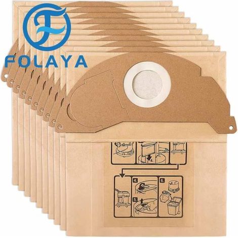 Sacs Filtre - FOLAYA - Karcher WD2 MV2 - 10 Sacs - Haute Capacité - Super Filtrant (1/4)