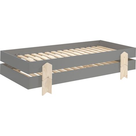 Lot de 2 sommiers empilables 90x200 cm motif flèche gris - STAACKY (1/3)