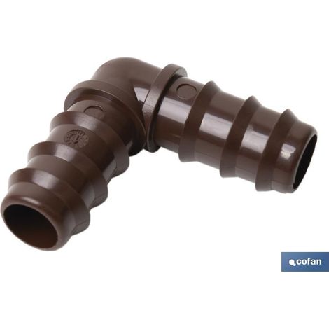 Conector en codo 16 mm para riego, fácil montaje y resistente a condiciones adversas (1/4)