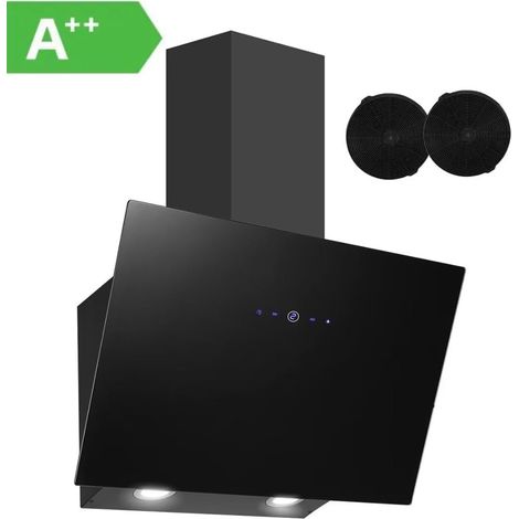 Hotte aspirante SNDOAS 60 cm, Classe A++, 550 m³/h, 2 filtres à charbon, 3 vitesses, commande tactile, arrêt différé (1 à 9 minutes), vidange ou recyclage, noire [Classe énergétique A++] (1/5)
