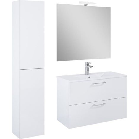 Ensemble meuble vasque avec miroir et éclairage LED + colonne 81,4 x 55 x 41,7 cm - blanc stratifié - Ceramia Lea (1/5)