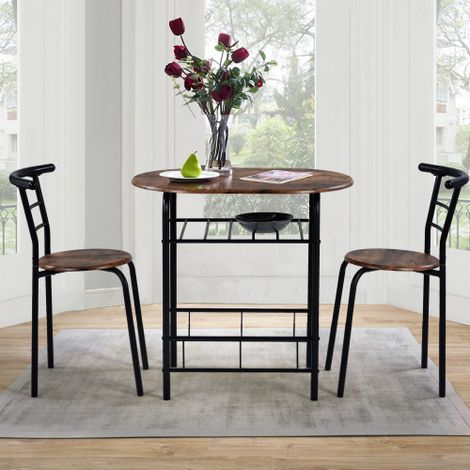 3-Piece DiningTable & Chair Set for Kitchen, Dining Room, Compact Space Wooden Steel Frame Brown GROOFOO (1/5)