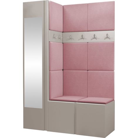 Conjunto para recibidor Hartford 277, Cachemira, 186x124x46cm, Espejo, Aglomerado laminado, Tapiz, Colocada, Montada en la pared