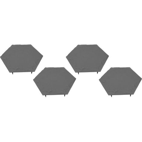 4 dalles de jardin hexagonales grises en polypropylène avec 24 piquets, 22cm côté, 45cm diag., pas japonais extérieur pelouse terrasse (1/5)