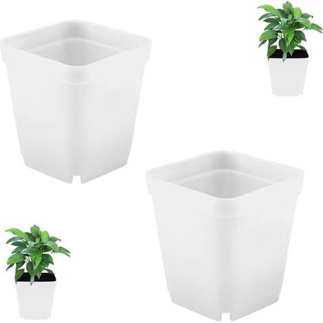 Lot de 2 pots carrés - Petit pot carré épais - 7 cm - Petit pot carré en plastique - Pot carré finition mate - Blanc - Pot de fleurs - Intérieur et extérieur (1/5)