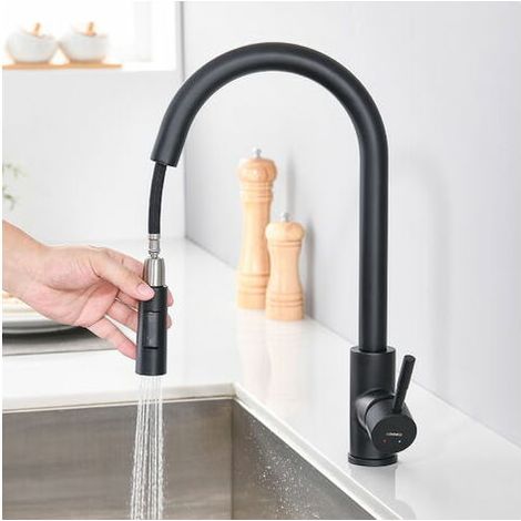 Lonheo Robinet de Cuisine avec Douchette Extractible Noir mat Rotatif à 360 ° en Acier Inoxydable Mitigeur Cuisine d'Évier 2 Fonctions Mélangeur de Cuisine (1/5)
