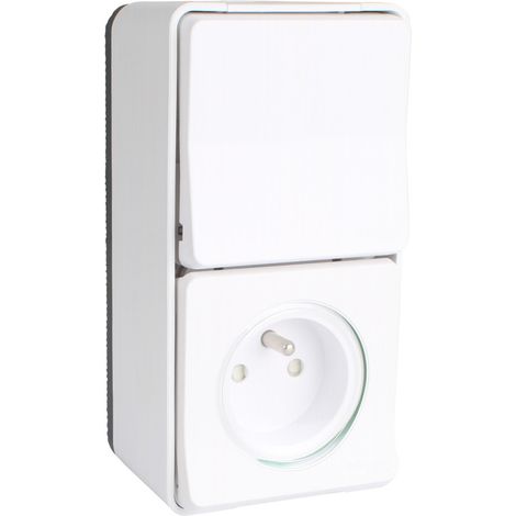 Schneider Electric – Prise de courant 2P+T va-et-vient étanche IP55 – Pose en saillie – Pour intérieur et extérieur – Mureva Styl blanc (1/3)
