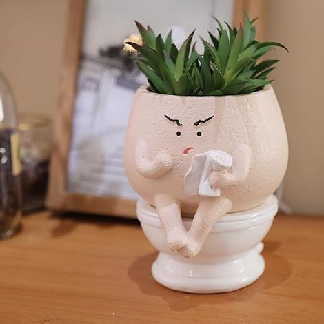 Gesicht Pflanzgefäße Lustige Toilette Pflanzgefäße für Innenpflanzen, Nette Gesicht Kopf Blumentöpfe Quirky Succulent Pflanzgefäße Geschenk Ideal für Zuhause, Büro, Weihnachten