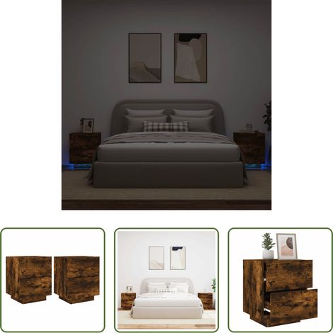 LED Nachttisch -  Nachttische mit LED-Leuchten 2 Stk. Räuchereiche Holzwerkstoff (1/5)