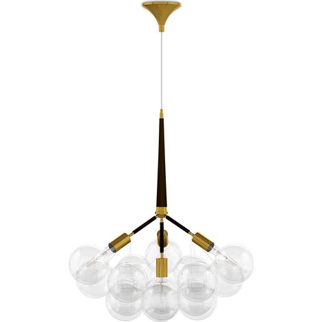 Deckenlampe mit Glaskugeln - Design Pendelleuchte - 12 Kugeln - Glaub Braun