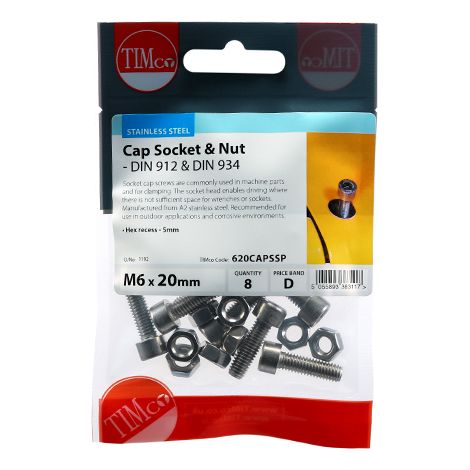 TIMCO Cap Socket Screws DIN912 A2 Stainless Steel - M6 x 20