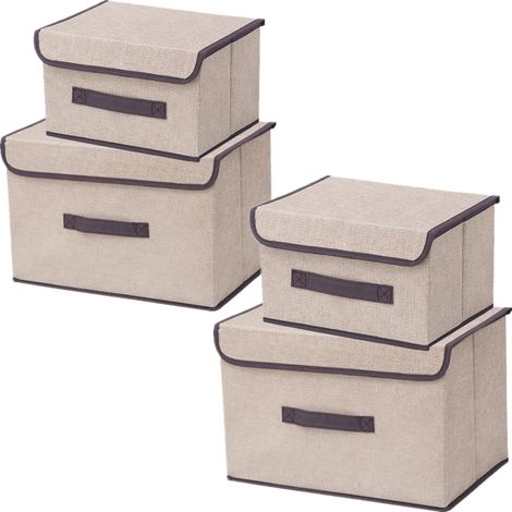 4 Boîtes de rangement tissu, Couvercle, Poignées, Pliables, Pour placards, Vêtements, Jouets (1/5)