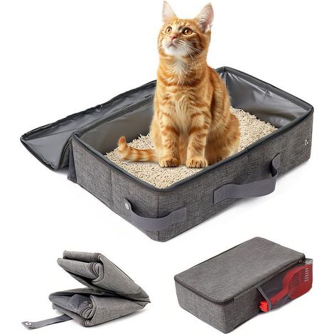 Bac à litière portable et pliable pour chat, 24 x 40 cm, avec tamis et fermeture éclair, en tissu Oxford, idéal pour les voyages, le camping et facile à nettoyer. (1/5)