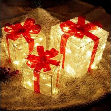 Décorations de Noël lumineuses, coffret cadeau, décorations de Noël lumineuses, nœud décoratif, boîte lumineuse pour mariage, extérieur, jardin, maison et art (19 cm) (1/5)