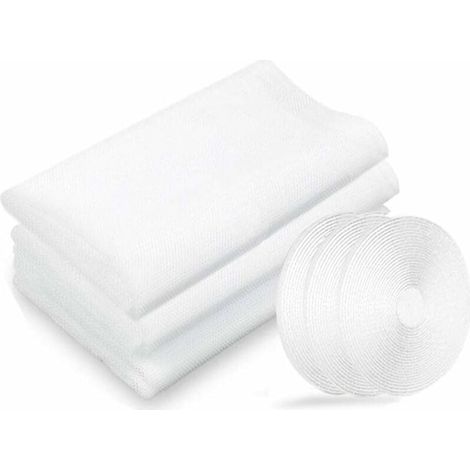 Filet moustiquaire, moustiquaires de fenêtres, 3 paquets 130 cm x 150 cm Insectes de la protection de la fenêtre se moustiquaire fenêtres, avec 3 rouleaux de rubans adhésifs, blanc (1/4)