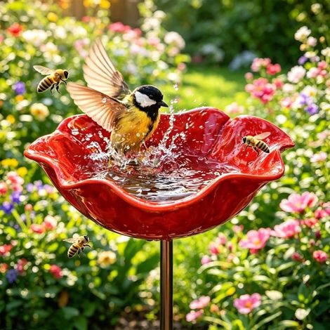 Abreuvoir Oiseaux Exterieur en Métal Bain Oiseaux Exterieur Mangeoire Oiseaux Jardin (1/5)