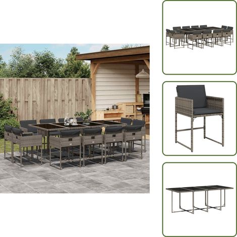 Cojines para sillas - vidaXL Set comedor de jardín con cojines 13 pzas ratán sintético gris - Ratán sintético