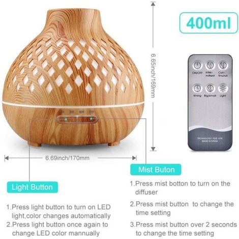 Diffuseur d'Huiles Essentielles, 400ml Humidificateur Ultrasonique avec 7 Couleurs Lumières LED pour la Maison, Yoga, Bureau, SPA (1/4)