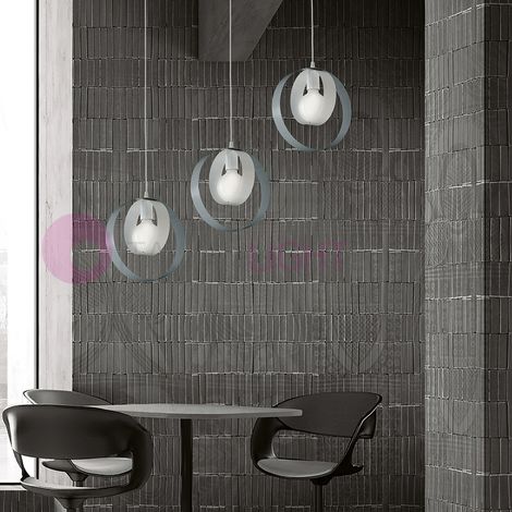 Lampadario cameretta sospensione in ferro Bianco Grigio una luce 25x h27 cm (1/3)