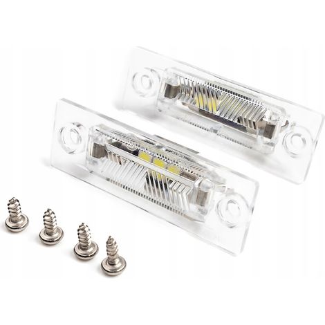 Lot de 2 éclairages de plaque d'immatriculation à LED, compatibles avec Volkswagen T5, Passat B5, B6, Touran, Skoda, en plastique transparent. (1/5)