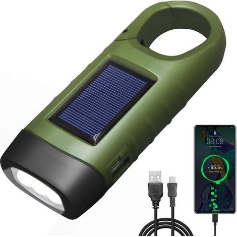 Radio de emergencia，Radios de emergencia，Linterna LED recargable por USB，cargador de teléfono，actividades al aire libre y acampada (Verde) (1/2)