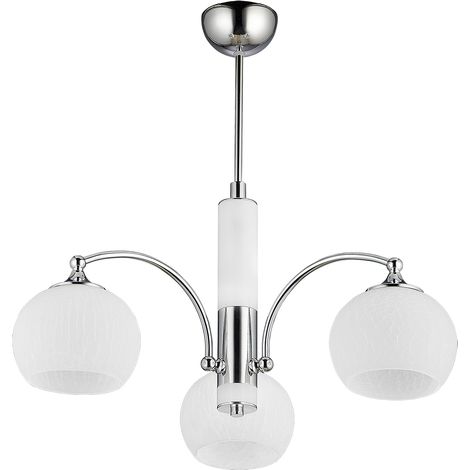 Lampada a sospensione moderna cromata vetro bianco 3xE27