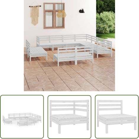 Salon de jardin 11 pcs - Canapé de jardin - Ensembles de Meubles d'exterieur - Bois de pin massif Blanc Chic-641043 (1/5)