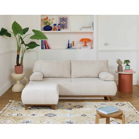 Cristal - 3-sitzer sofa - schlaffunktion und bettkasten und hocker - aus strukturiertem samt - beige (1/5)