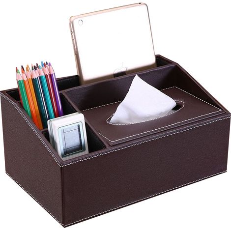 Boite De Rangement Pour Mouchoirs - Boite Organisatrice Bureau En Cuir Synthétique - Pour Télécommandes Stylos Et Objets Personnels - 1 Pièce (1/5)