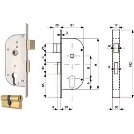 2PZ SERRATURA INFILARE CANCELLI MANDATE SCROCCO SEPARATO QUADRO CILINDRO SAG
