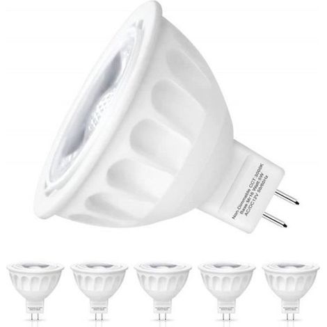 LED Gu 5.3, 5W MR16 Gu5.3 Spot LED, Equivalent 50W Ampoule Halogène, 500Lumen, Blanc Chaud3000K, MR16 LED, AC/DC 12V, (Lot de 6) (1/4)