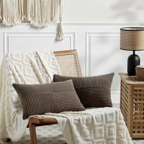 Set di 2 federe per cuscini in stile boho, 30x50 cm, marrone scuro, con motivo a croce, federe decorative in velluto a coste, federa accogliente, federa moderna per divano, camera da letto, sedia, let (1/5)