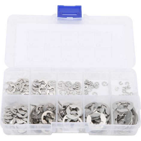 Lot de 200 circlips en acier inoxydable 304, anneaux de retenue en forme de E, fournitures industrielles M1.5‑M10 (1/5)