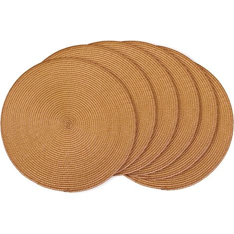 Lot de 6 sets de table ronds tressés de 38,1 cm pour tables de salle à manger, tissés naturels, résistants à la chaleur (marron caramel, 6)'Marron Caramel. 15 inches set of 6'Marron Caramel.'15 inches (1/5)