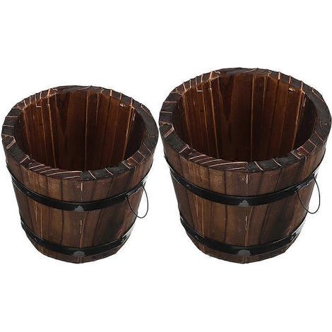 Ensemble de tonneau et de pot de fleurs en bois (2 pièces). pots de fleurs élégants. adaptés aux jardiniers. design marron. améliore la circulation de l'air et prévient la pourriture des racines. (1/5)